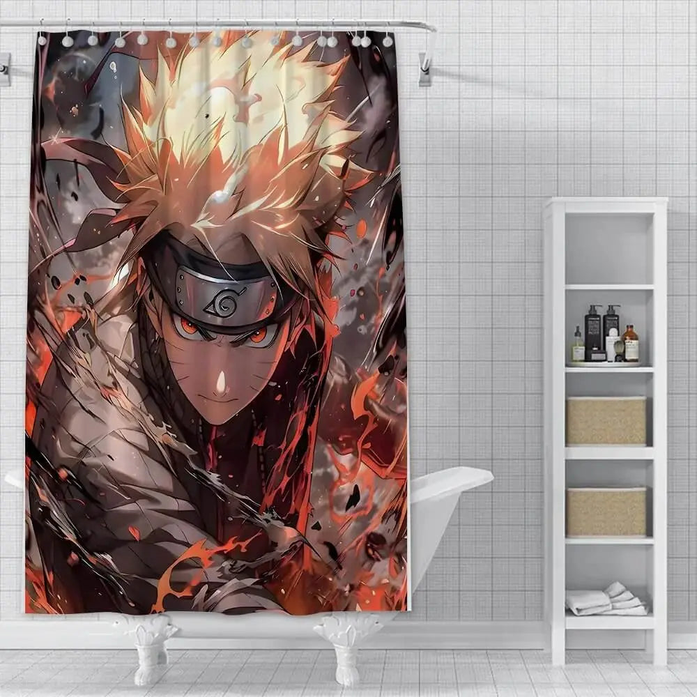 Naruto Shower Curtain – Waterproof anime shower curtain featuring Naruto Uzumaki and ninja-themed artwork, perfect for anime bathrooms