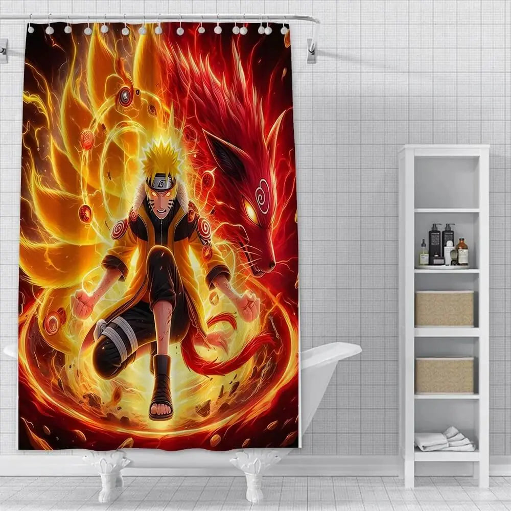 Naruto Shower Curtain – Waterproof anime shower curtain featuring Naruto Uzumaki and ninja-themed artwork, perfect for anime bathrooms