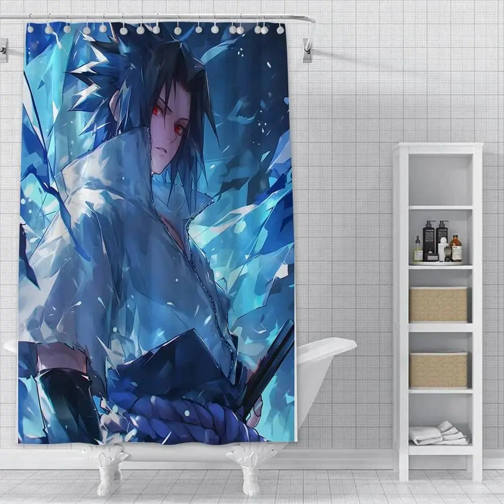 Anime Sasuke shower curtain with lightning design