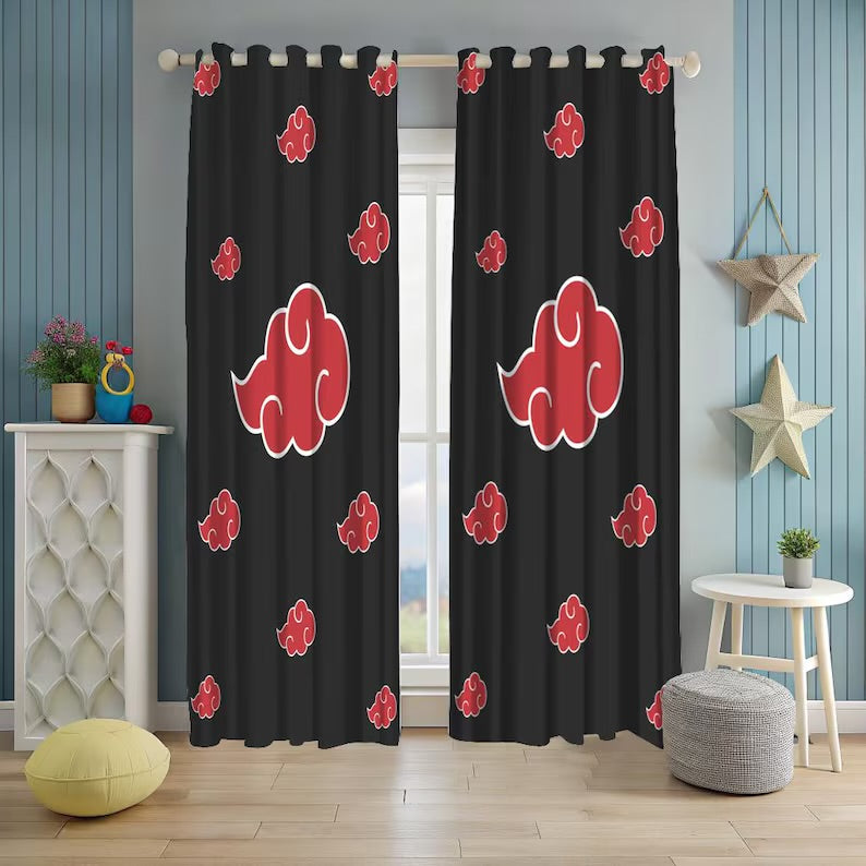 Anime Akatsuki Red Cloud Curtains – Black Room Decor