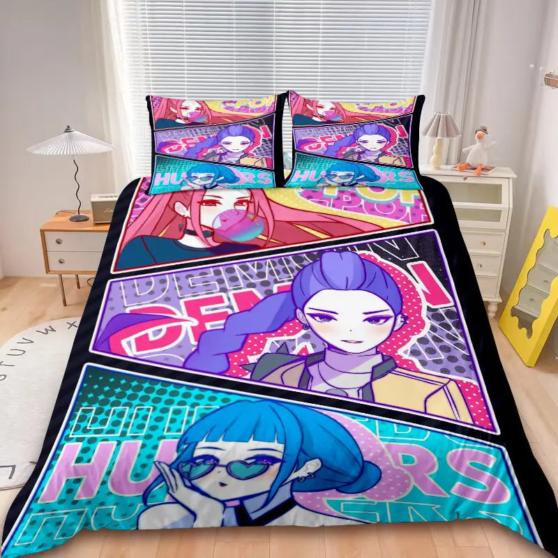 Breathable anime quilt cover with Demon Hunters print