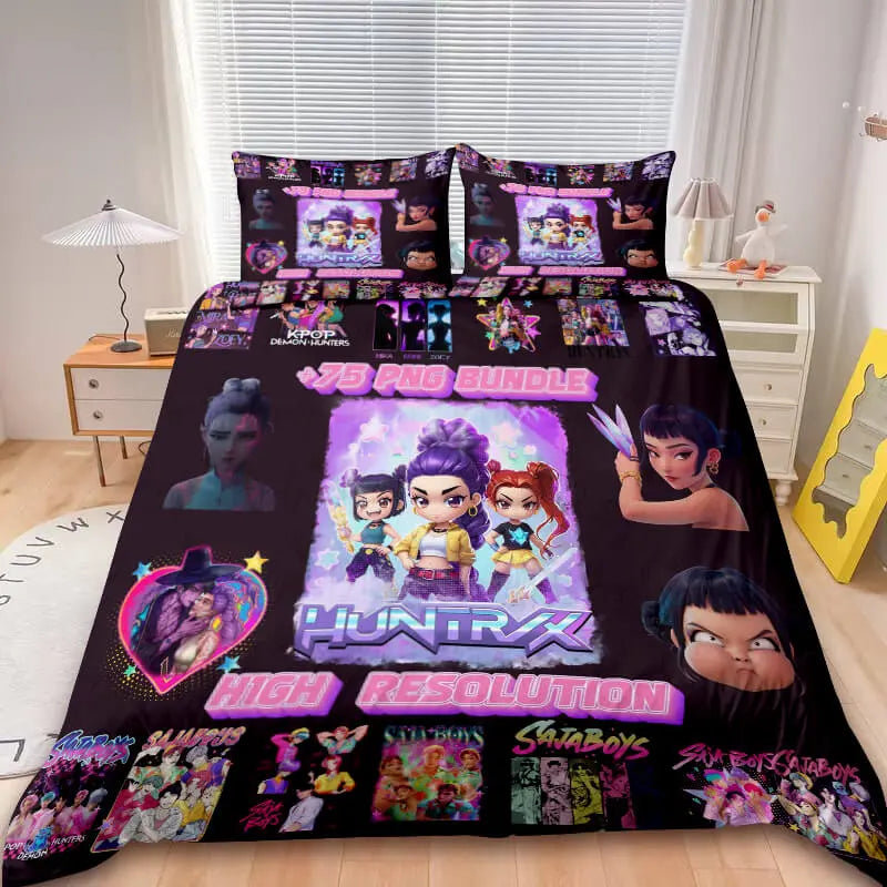 Stylish Kpop anime bedding set with pillowcases