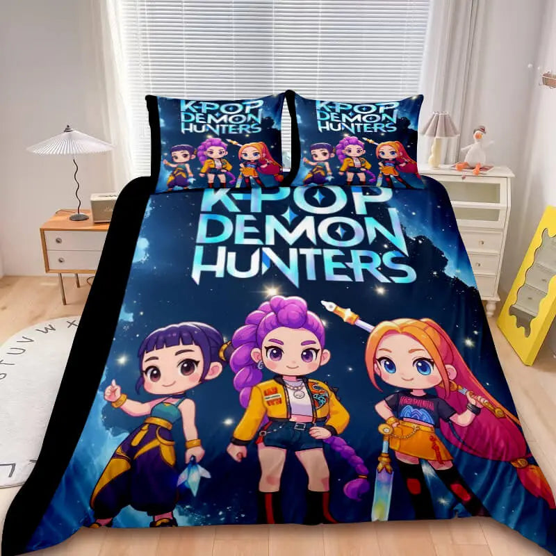 Soft anime quilt cover with Kpop Demon Hunters design