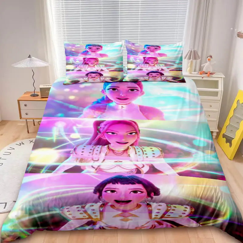 Anime fan bedding set with Demon Hunters print