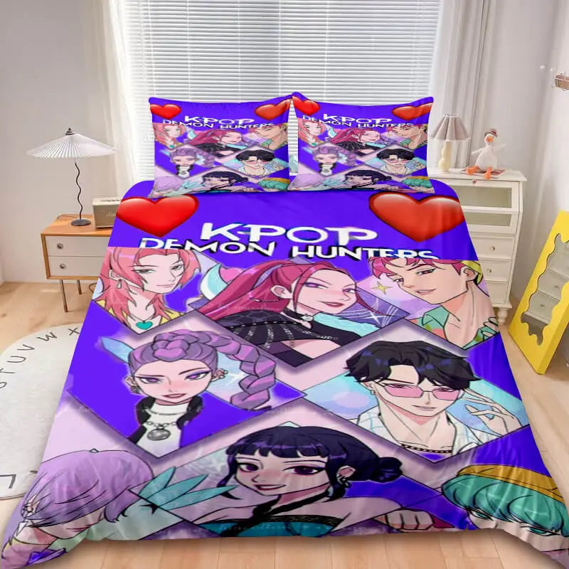 Cute anime bedding set with Demon Hunters theme