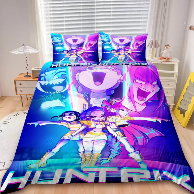 Cool anime bedding set with Demon Hunters artwork
