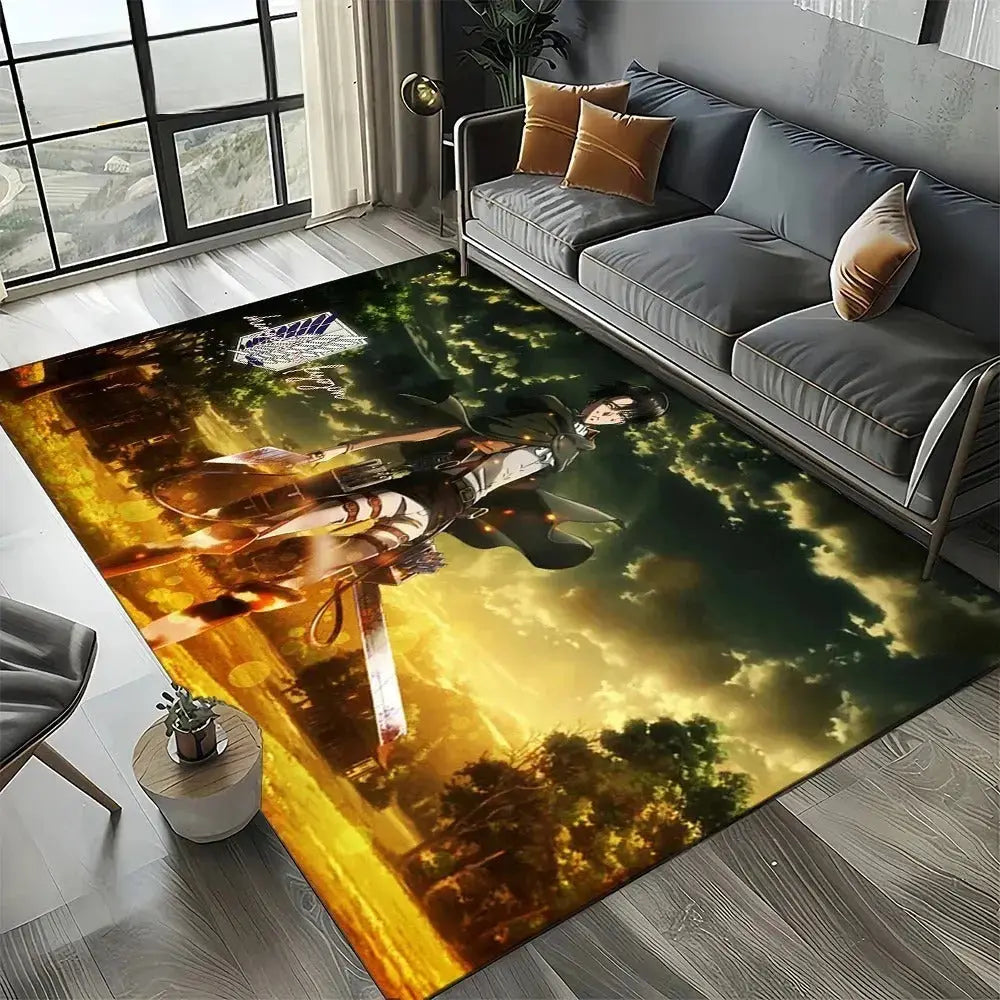 Non-slip flannel rug with Survey Corps symbol and grunge background