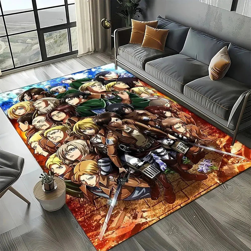 Attack on Titan sofa mat with dark anime art of Titans and soldiers