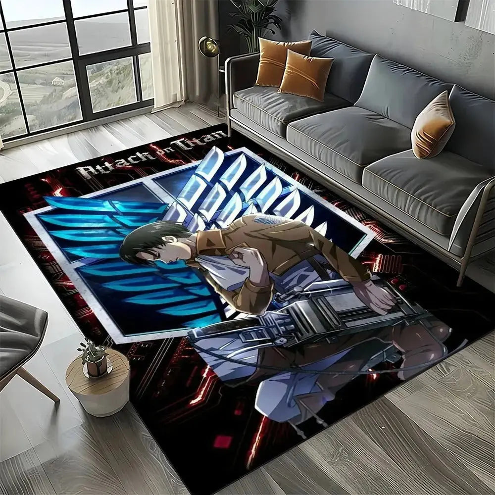 Eren Yeager face close-up rug with intense expression
