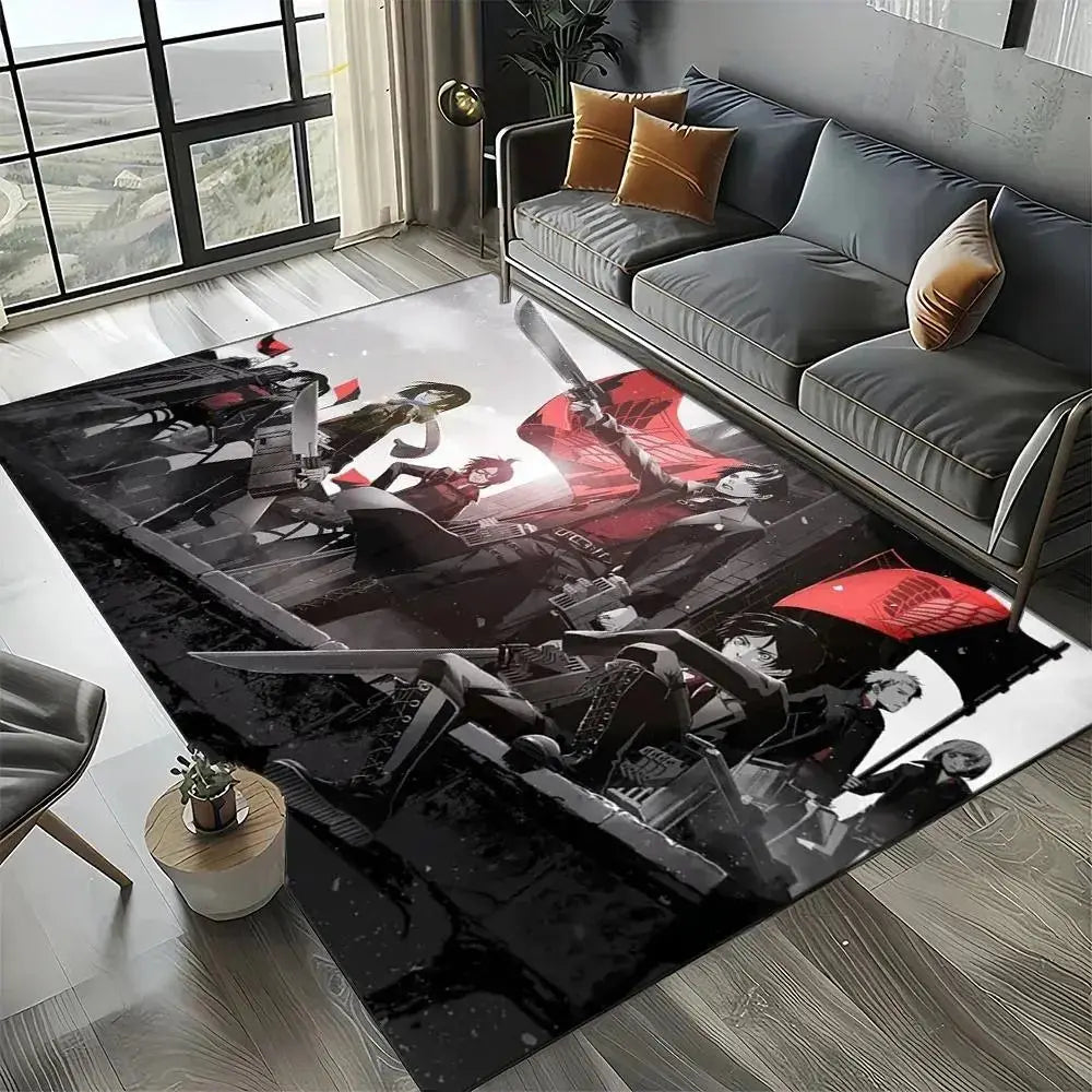 Soft anime runner rug with Mikasa and Levi back-to-back