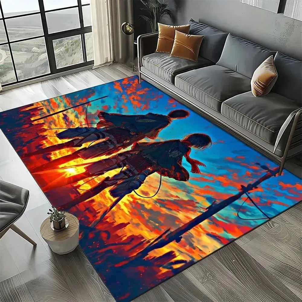 Titans charging battlefield design on anime kids rug