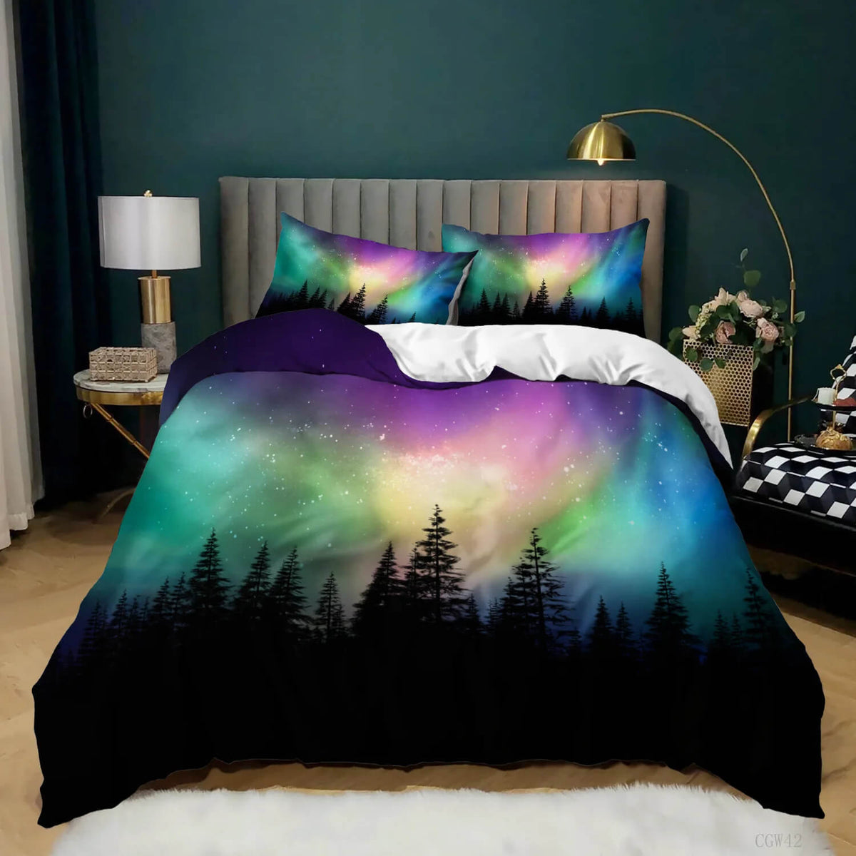 Northern lights night sky duvet cover