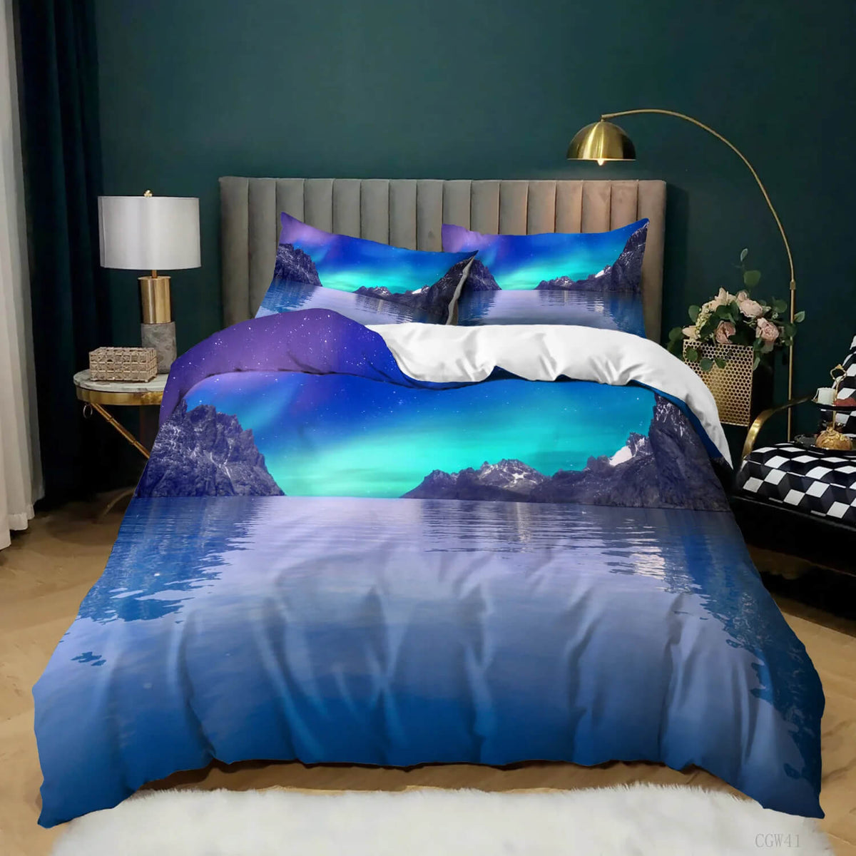 Northern lights king bedding for kids, adults and teens