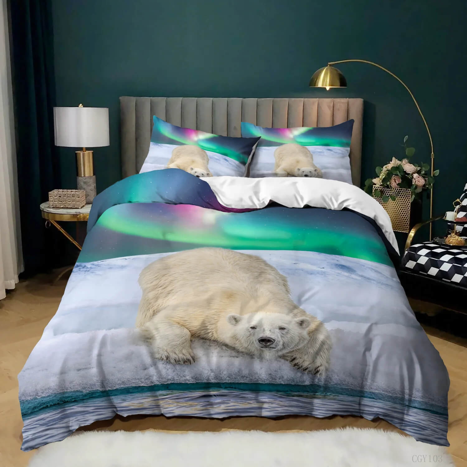 Aurora landscape bear bedding smooth texture