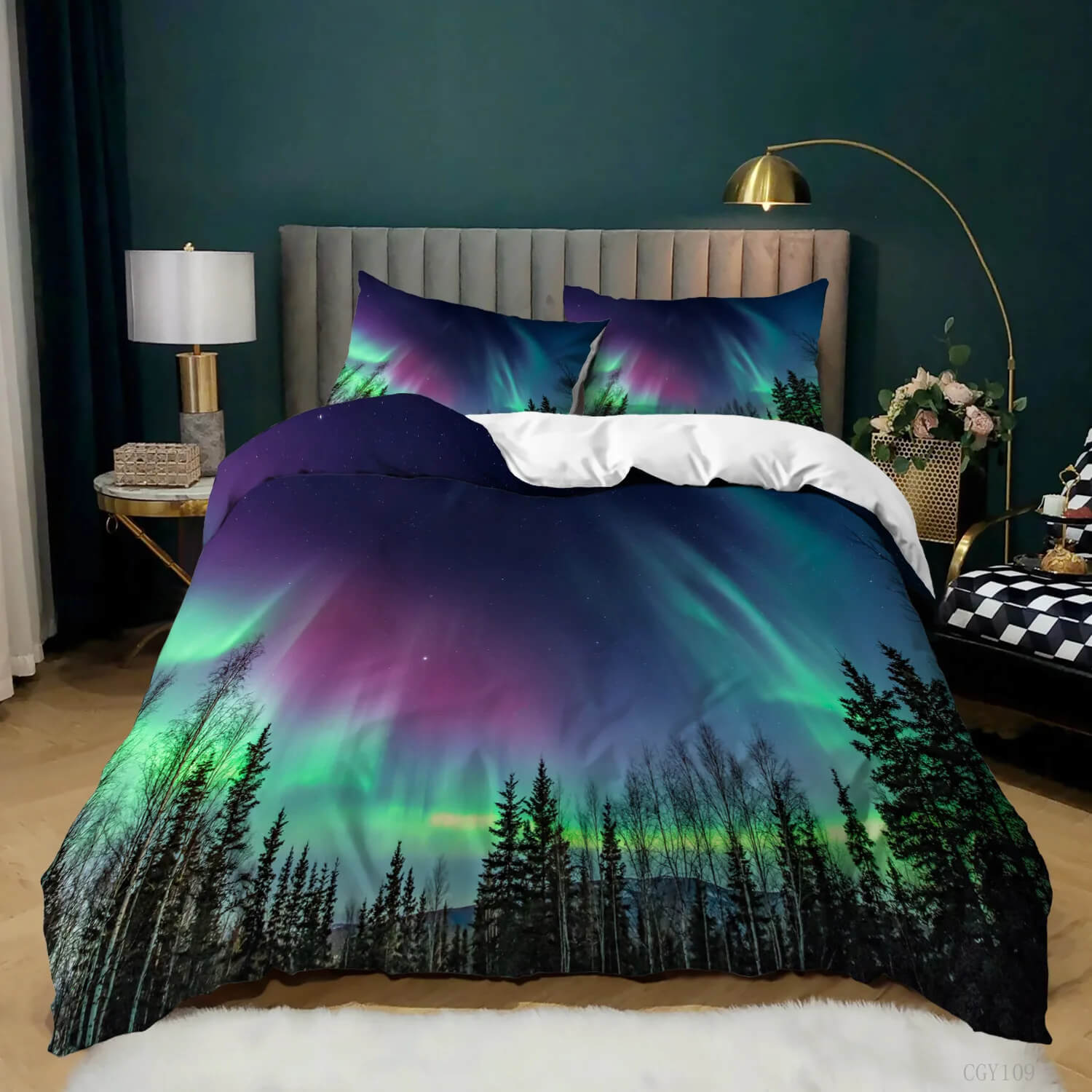Galaxy style northern lights quilt cover