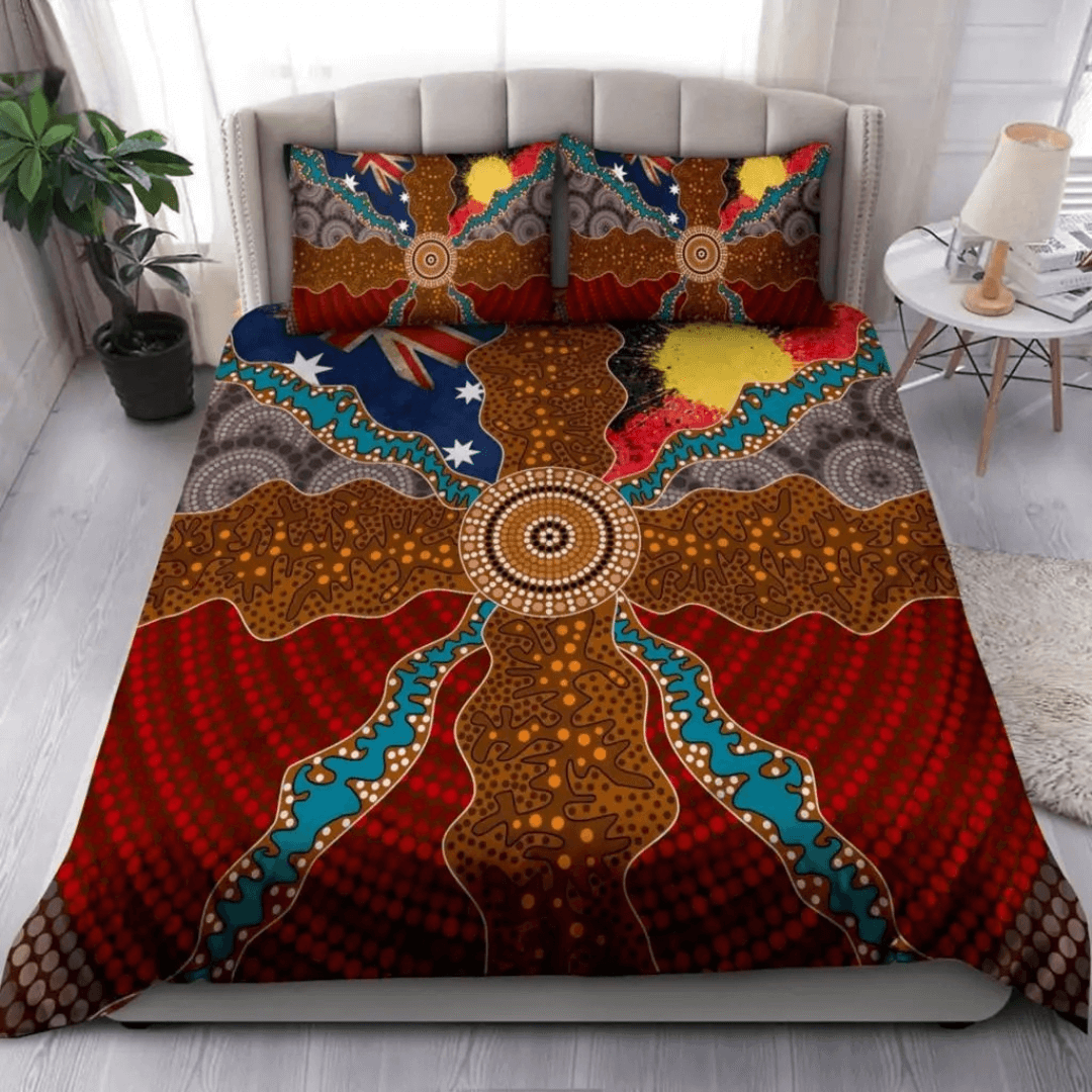 Tribal Australian Bedding Set with Cultural Artwork Print