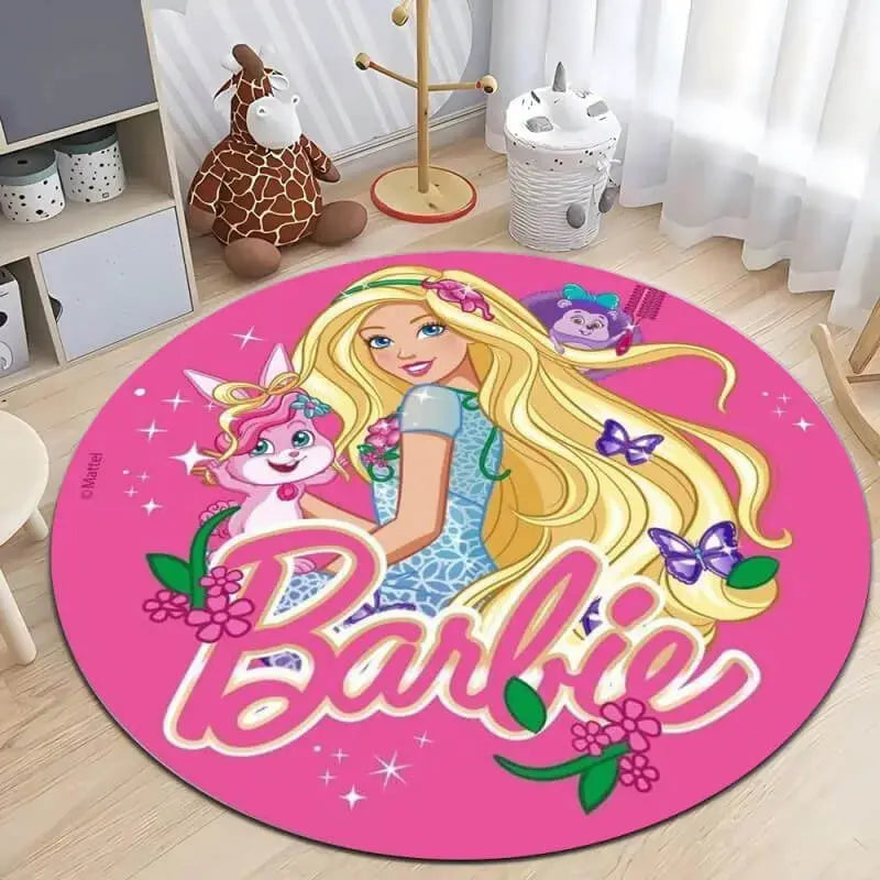 Soft round rug with non-slip base placed in a cozy living room