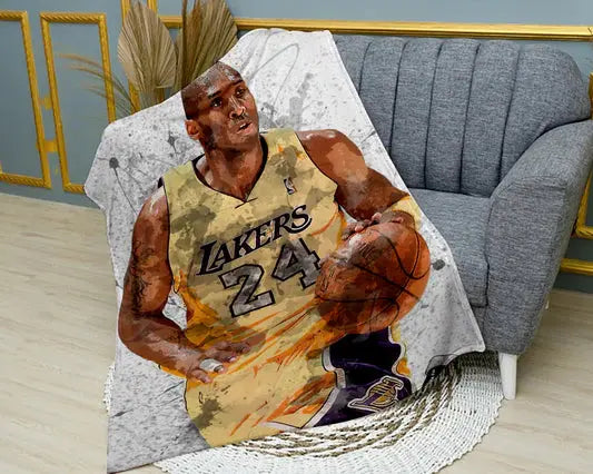 Kobe Bryant splash effect flannel blanket featuring iconic NBA basketball player graphics, ultra-soft warm fabric, and vibrant sports design perfect for basketball fans’ bedding or sofa throw