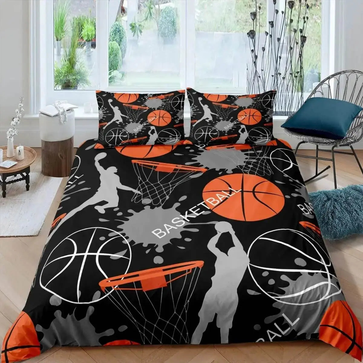 Teen sports bedding with bold colors and action design