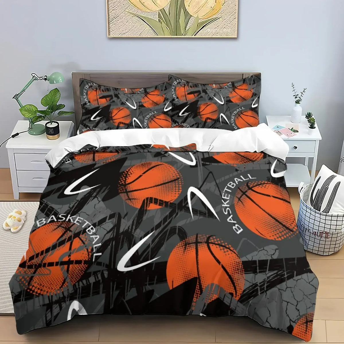 Basketball-themed bedding for boys and teens