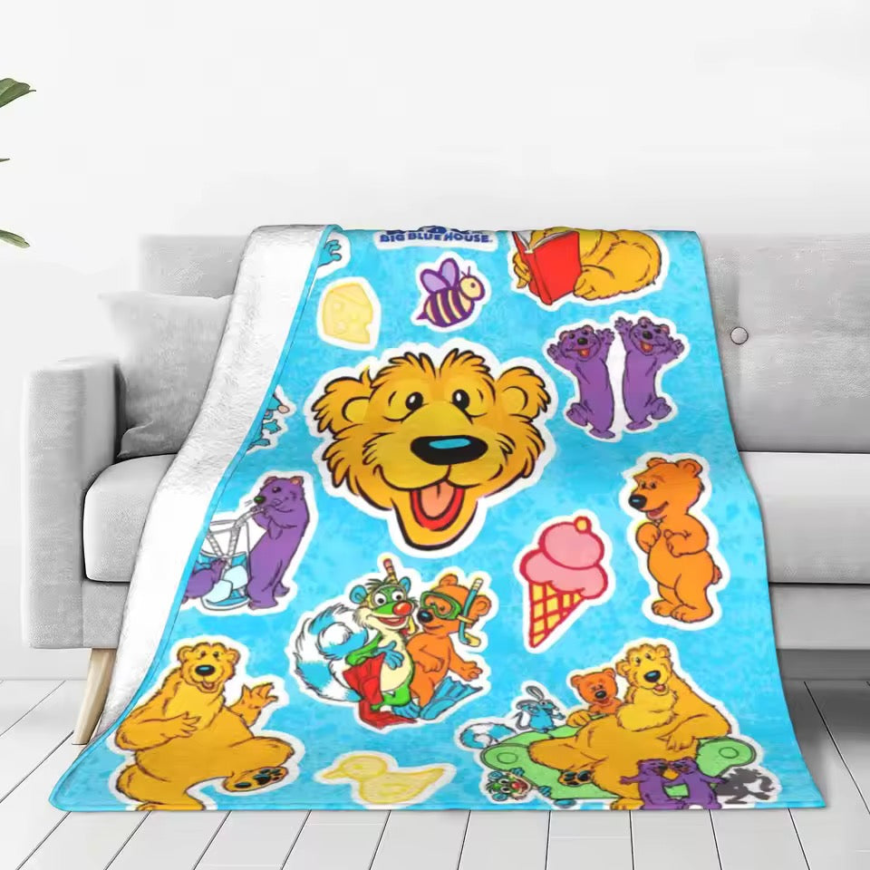 Bear in the Big Blue House kids bedding blanket with vibrant prints