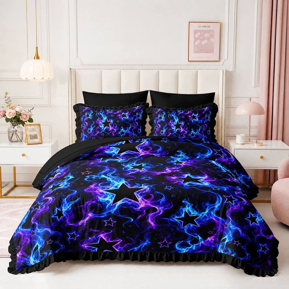 Black galaxy butterfly bedding set with glitter stars and hearts