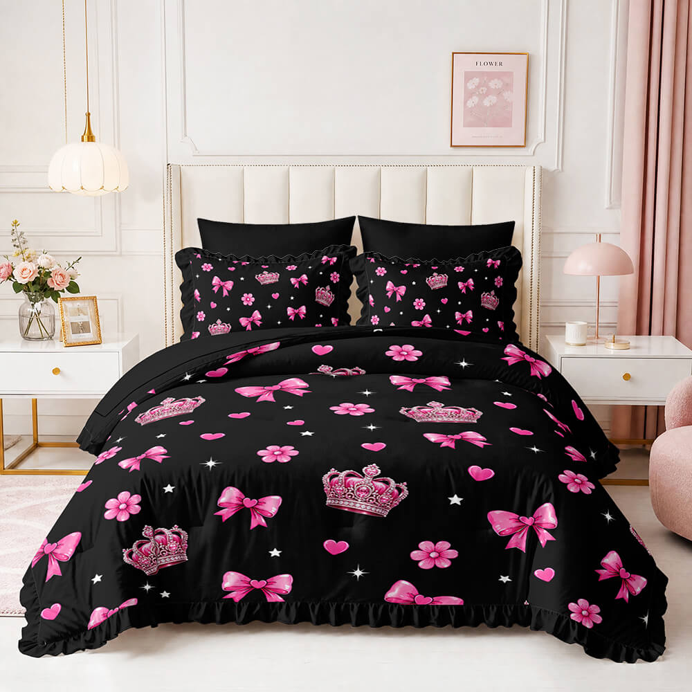 Glitter bow crown bedding set for bedroom decor