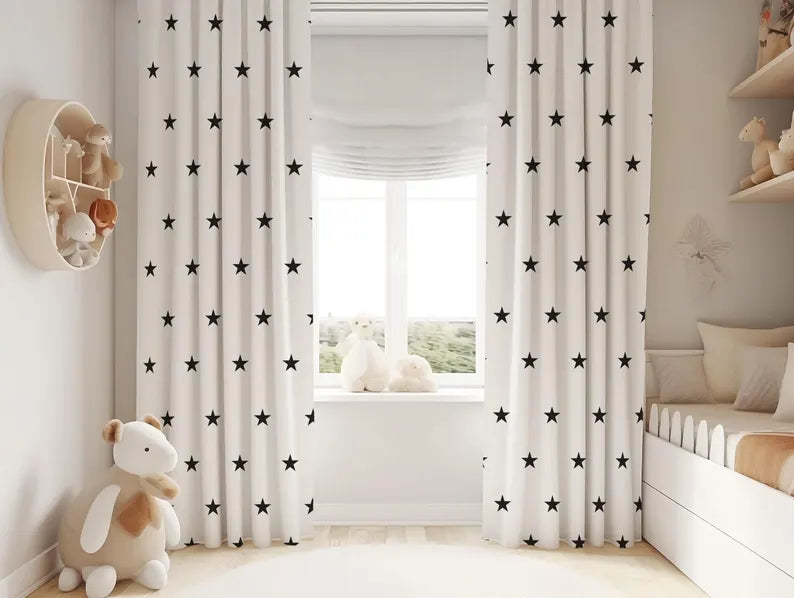 Black Star Nursery Curtains: Modern Minimalist Drapes, Custom Size