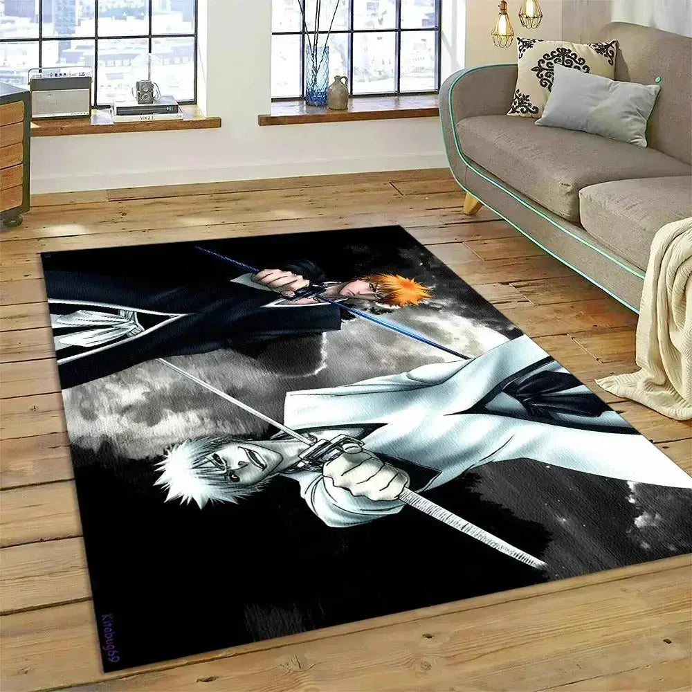 Hollow Ichigo anime floor mat with cracked mask and dark aura background
