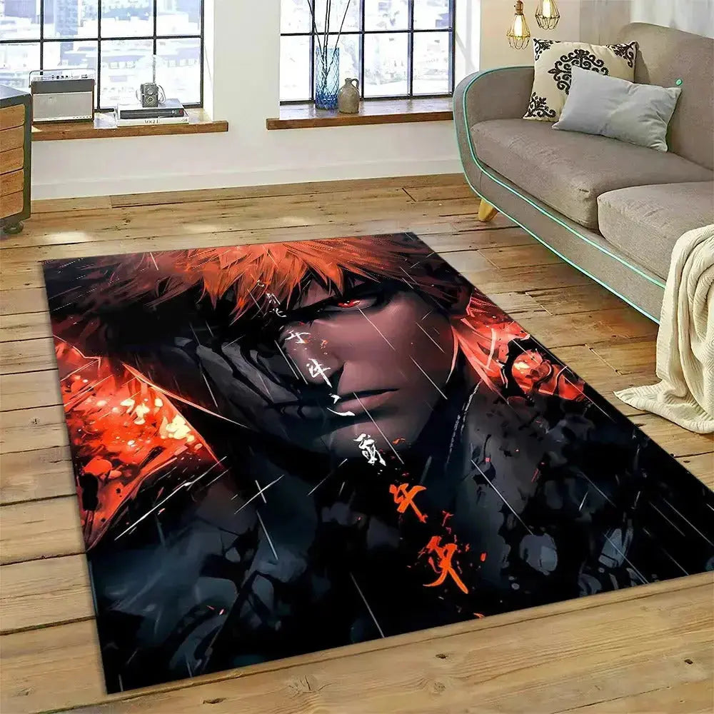 Bleach flannel runner mat with Ichigo charging in Bankai form
