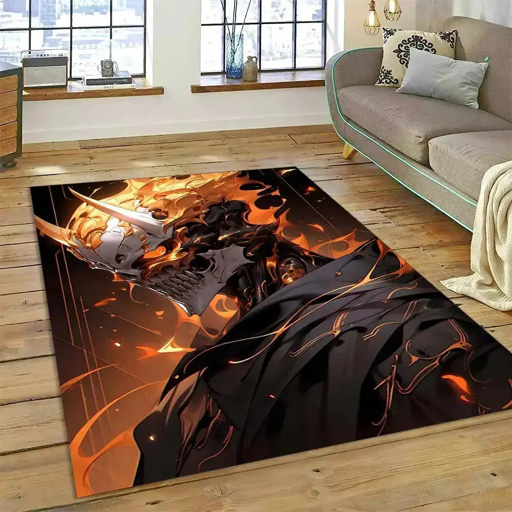 Fire skull non-slip rug with flaming skull graphic – edgy flame-resistant floor mat for bedroom or dorm decor