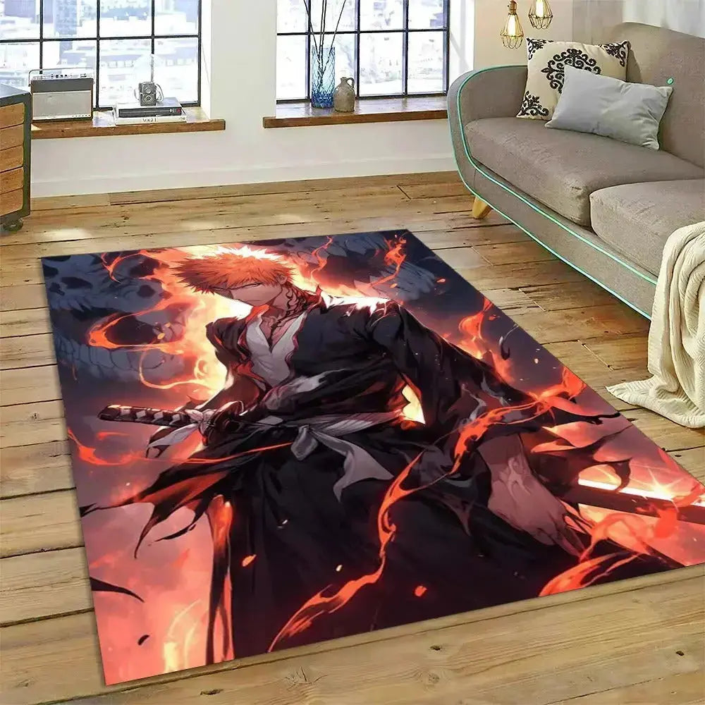 Rug featuring Ichigo Kurosaki from Bleach anime – non-slip floor mat with Soul Reaper design for bedroom or anime-themed decor