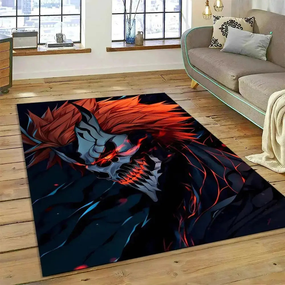 Bleach anime area rug featuring Hollow Ichigo with mask and dark aura – non-slip cartoon carpet for bedrooms and anime-themed rooms