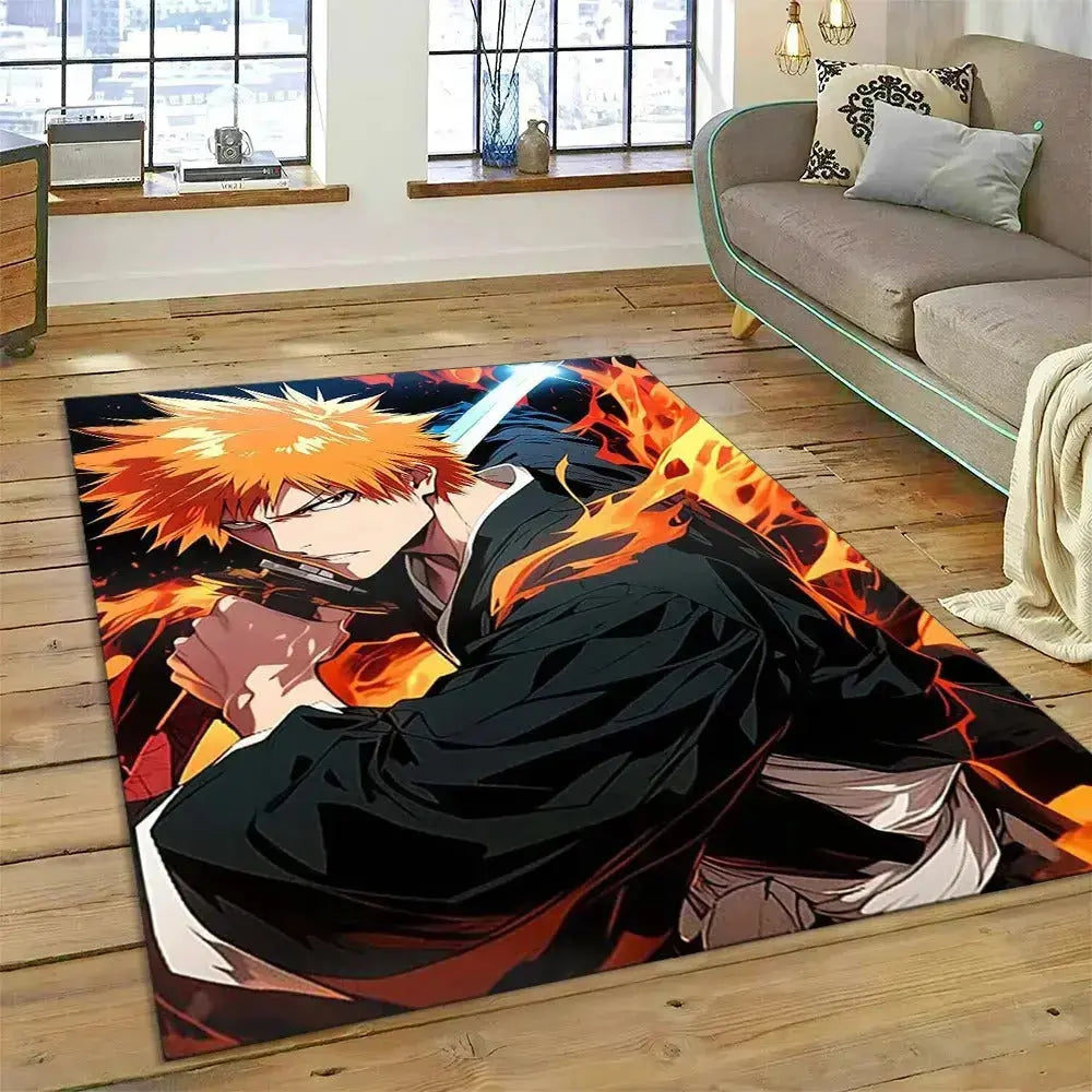Ichigo Kurosaki anime rug with iconic Soul Reaper outfit – non-slip cartoon floor mat for Bleach fan bedroom or decor