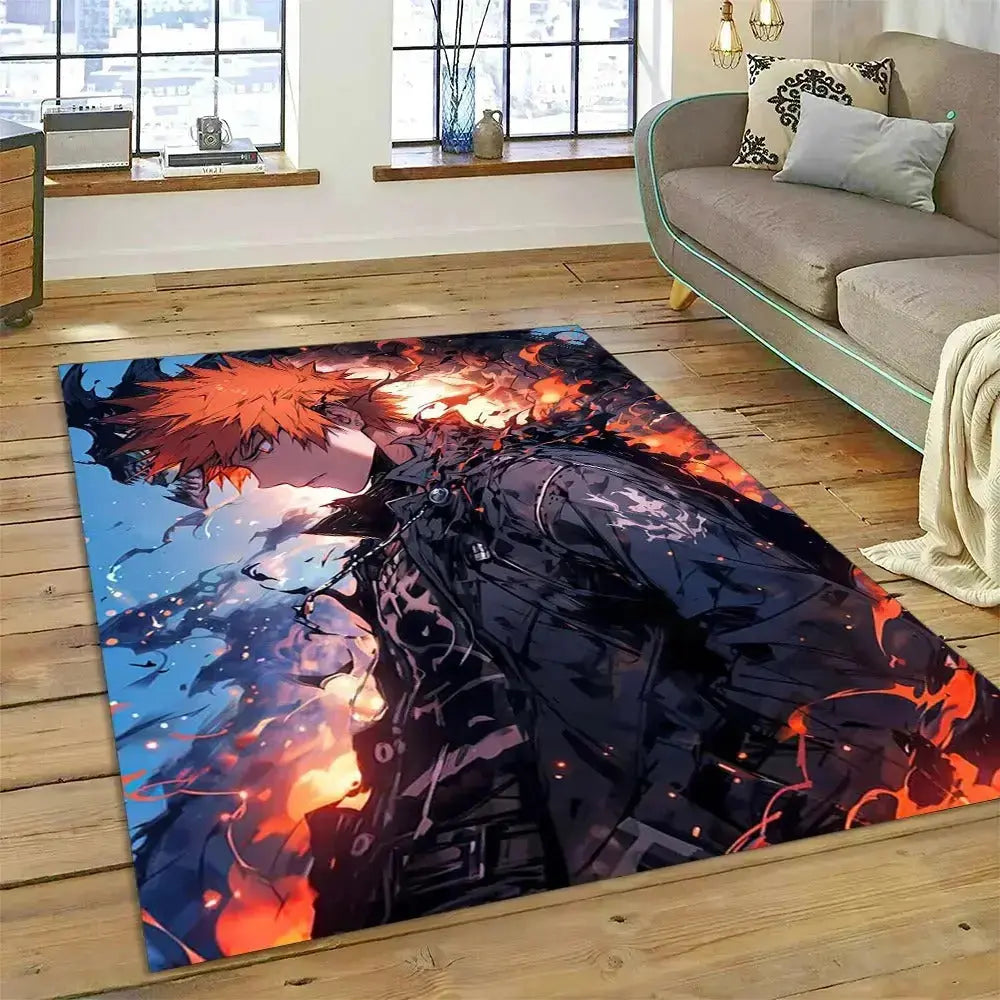 Bleach anime room décor mat featuring Ichigo with blue reiatsu glow