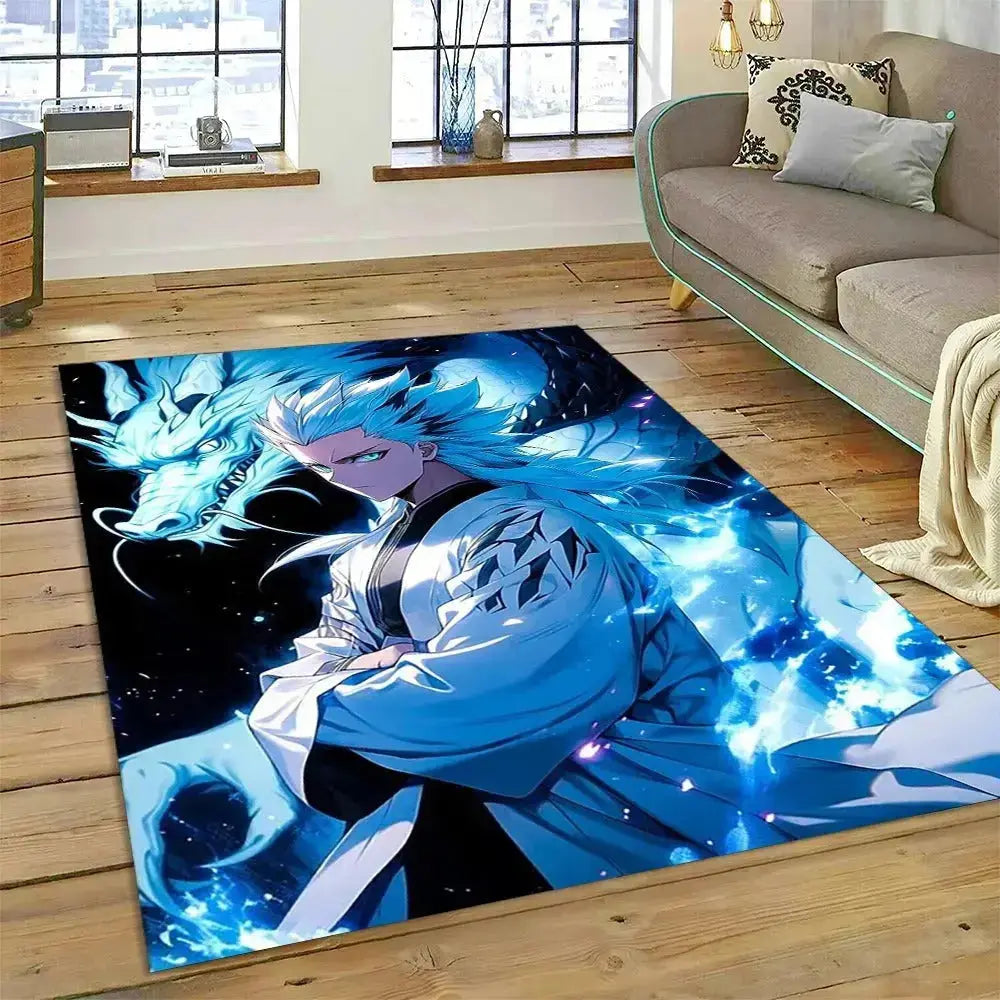 Tōshirō Hitsugaya anime area rug with Hyōrinmaru ice dragon effect – soft non-slip floor mat for bedroom or sofa decor