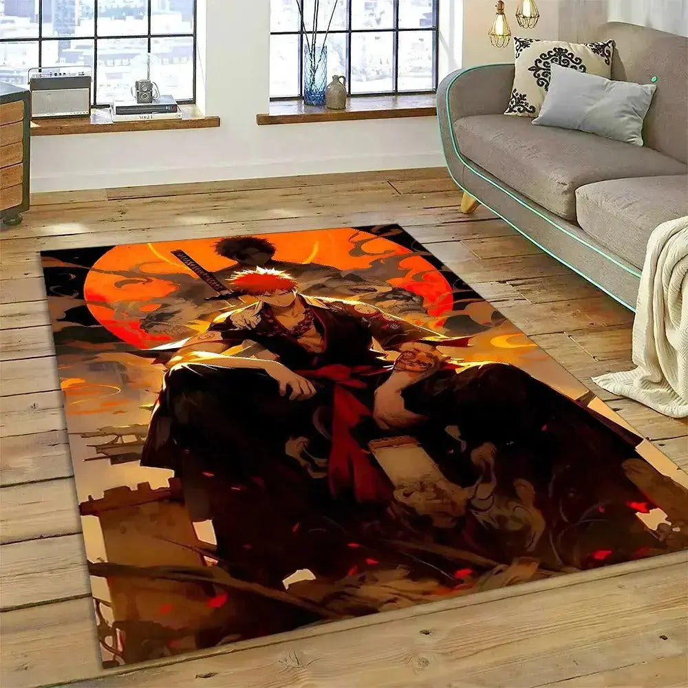 Bleach anime rug featuring Ichigo Kurosaki and Rukia Kuchiki – non-slip area mat for anime bedroom or living room decor