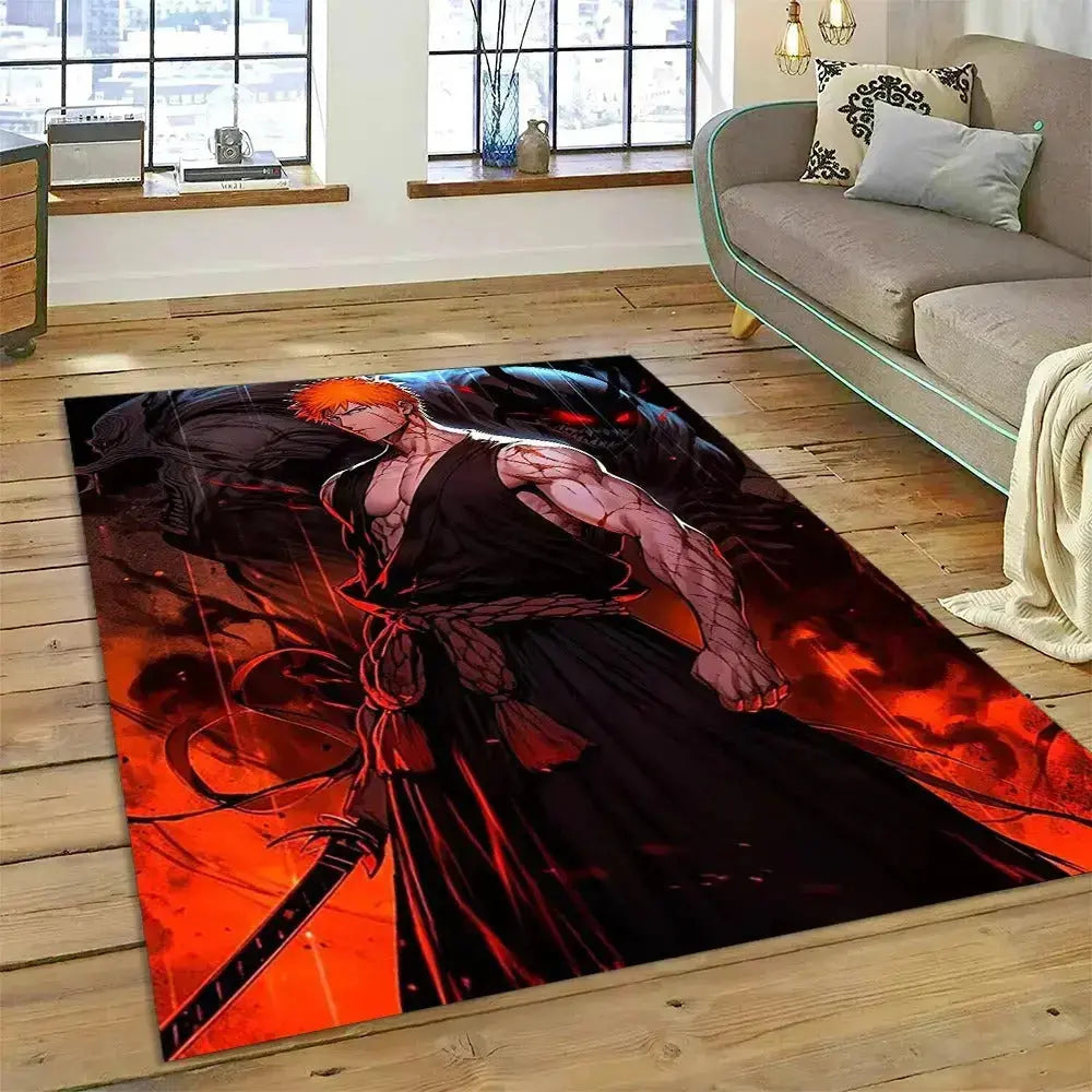 Ichigo Kurosaki anime rug featuring the Substitute Soul Reaper from Bleach – non-slip cartoon floor mat for fans and anime-themed rooms