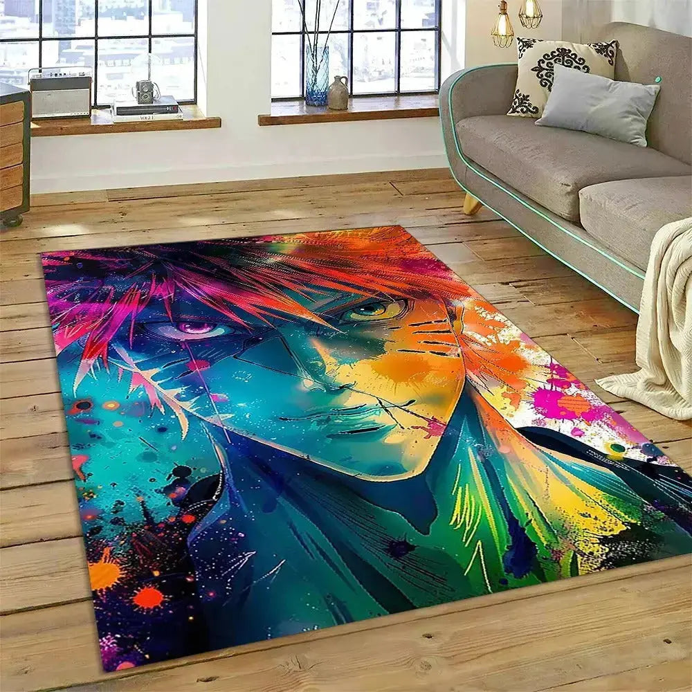 Naruto anime rug featuring Uzumaki Naruto in Nine-Tails Chakra Mode – vibrant non-slip floor mat for bedroom or anime-themed room decor