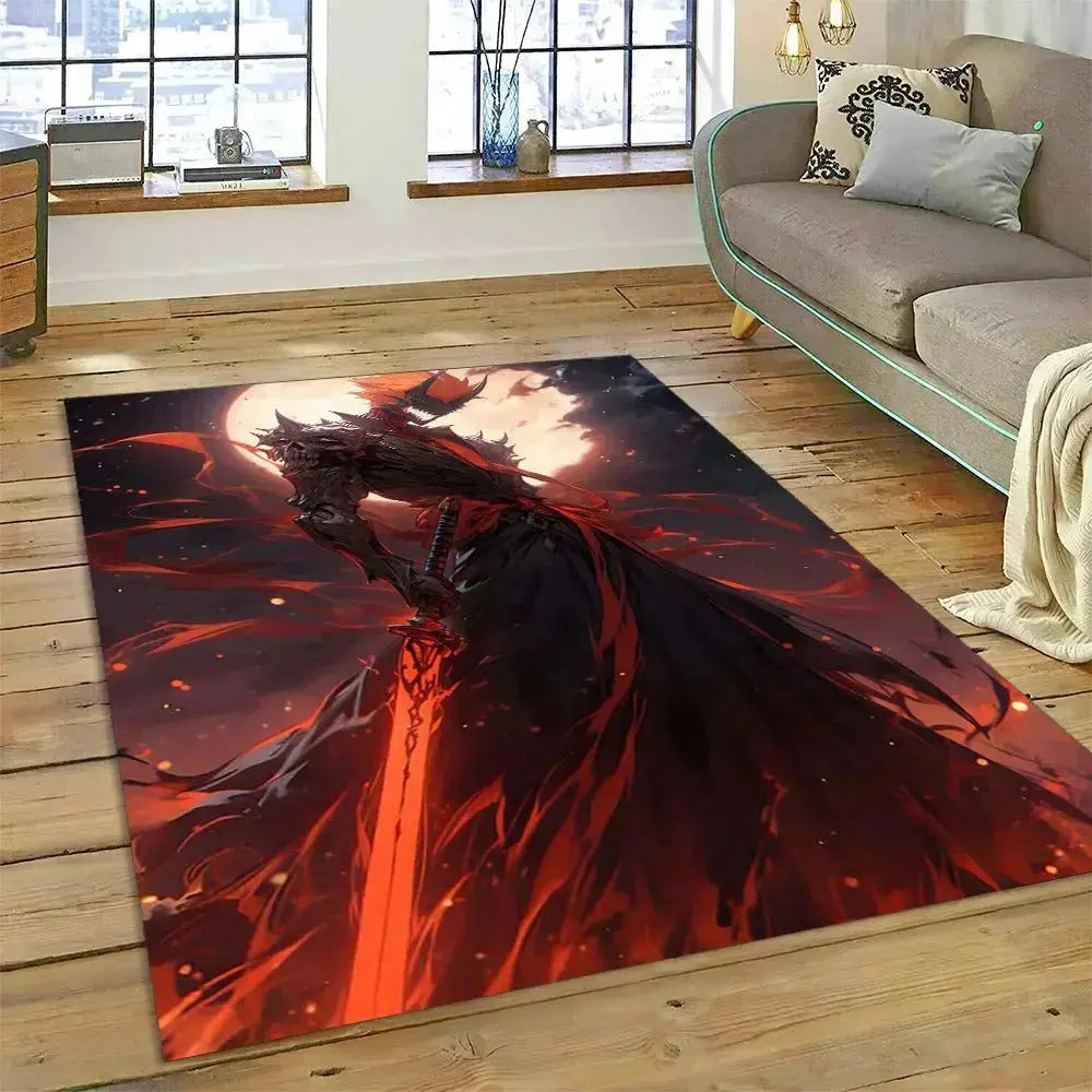 3D Japanese Samurai Bushido Katana cartoon game rug – non-slip floor mat for living room, bedroom, and kids’ play area