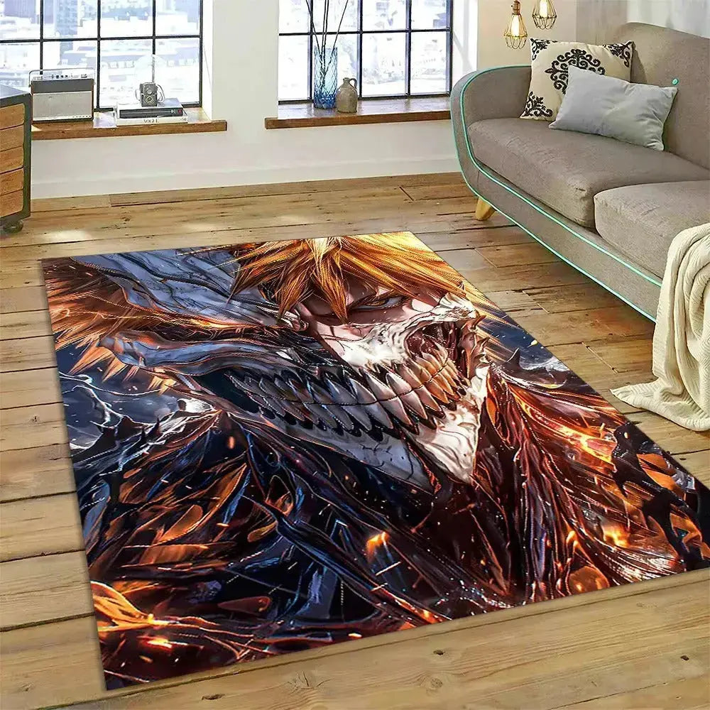Ichigo Hollow anime rug featuring fierce Hollow mask and dark aura – non-slip floor mat for Bleach fans and anime rooms