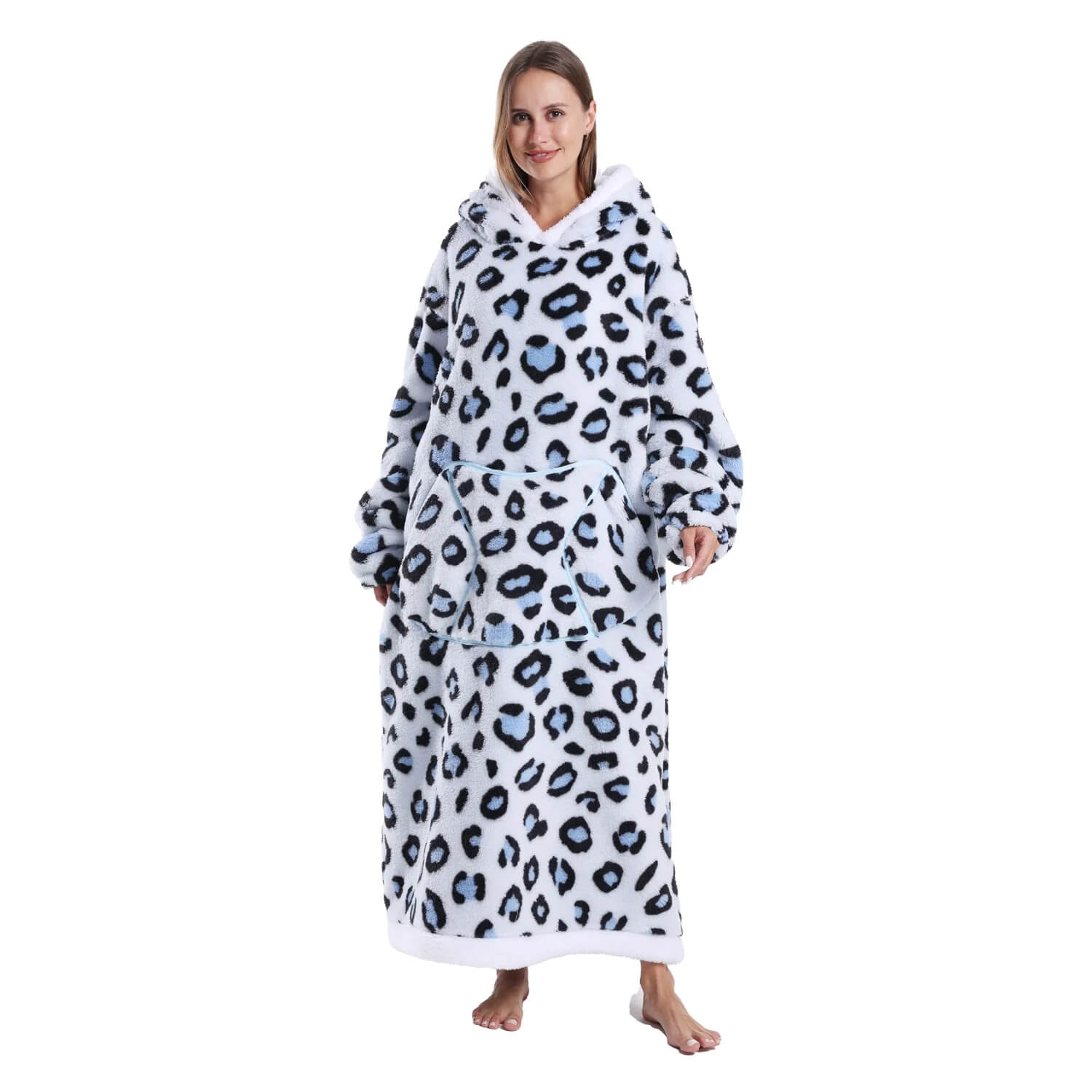 Blue Leopard Long Hoodie Blanket