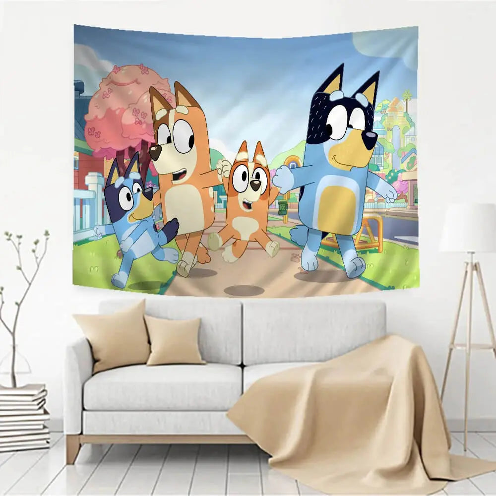 Bluey Family Cartoon Tapestry