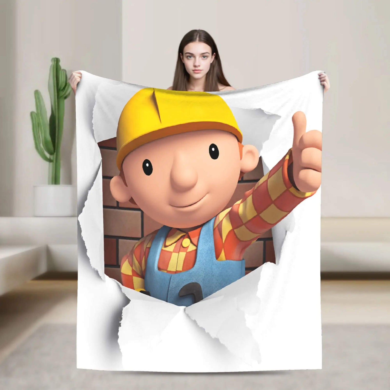 Soft fleece Bob the Builder blanket close up