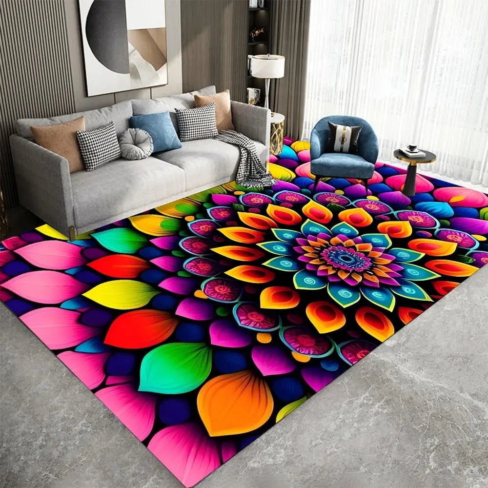 Mandala rug in soft-tone minimalist living room
