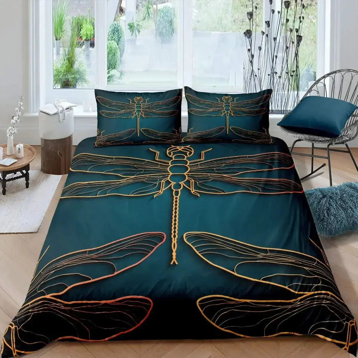Bohemian Mandala Dragonfly Quilt Cover with Tie Dye Purple Background