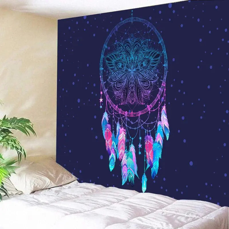 Decorative dream catcher feather mandala printed fabric