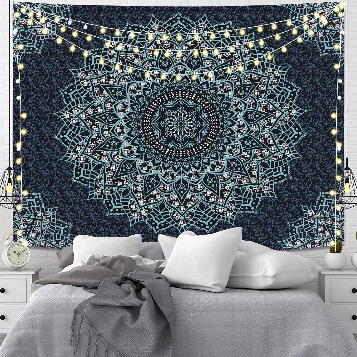 Bohemian Indian Mandala Wall Blanket for beach, bedroom, and yoga use