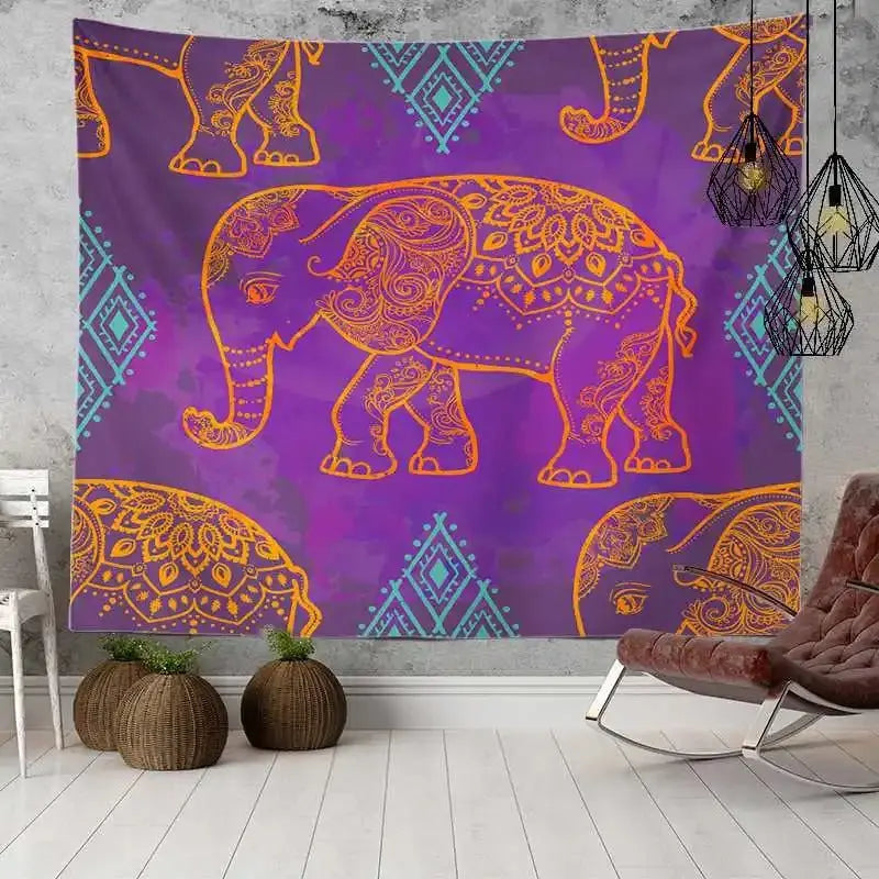 Ethnic elephant wall panel with tribal mandala lace print