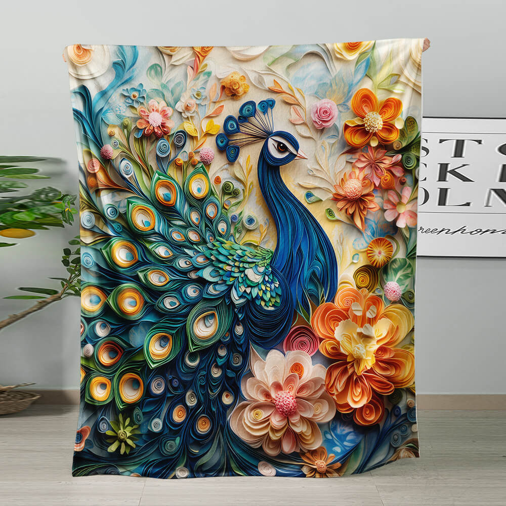Vintage floral peacock blanket for bedroom decoration